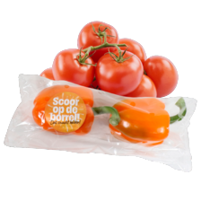Trostomaten schaal à 500 gram
of duo paprika oranje zak à 2 stuks